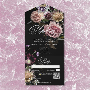 Dunkle Düstere Pastell Opulente Florale Schwarze Q All In One Einladung