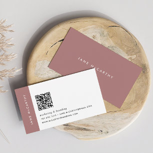 Dunkle Dusty-Rose Moderner Minimalistischer QR-C Visitenkarte