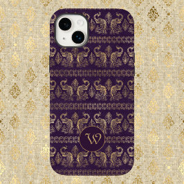 Dunkle Eggplant Vintage Pfauen mit Monogramm Case-Mate iPhone 14 Plus Hülle