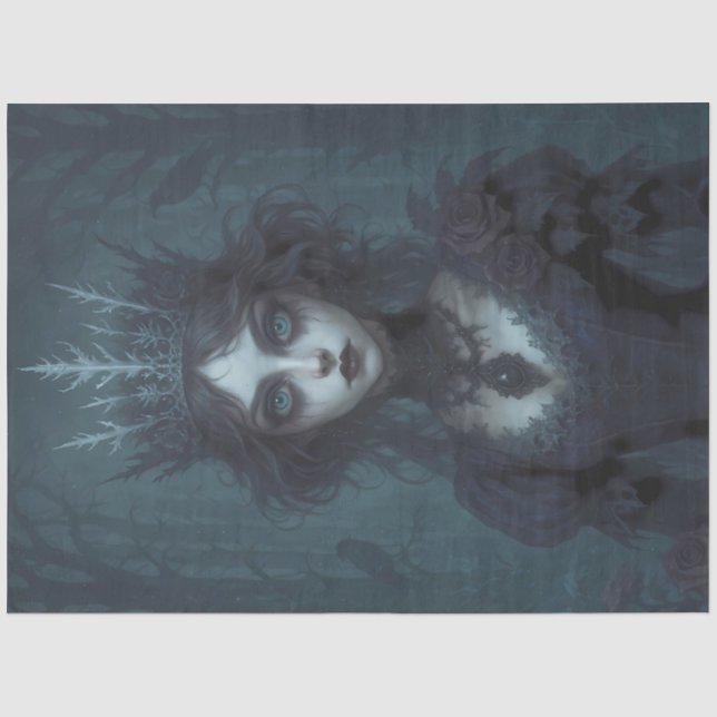 Dunkle Eis Königin Decoupage – Gotische Fantasy Wi Seidenpapier (Vorderseite)
