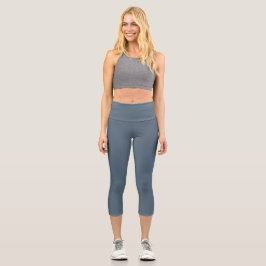 Dunkle Electric Blue Solid Color Capri Leggings