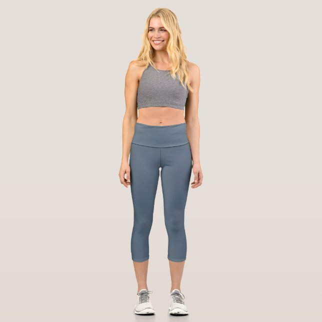 Dunkle Electric Blue Solid Color Capri Leggings (Vorderseite)