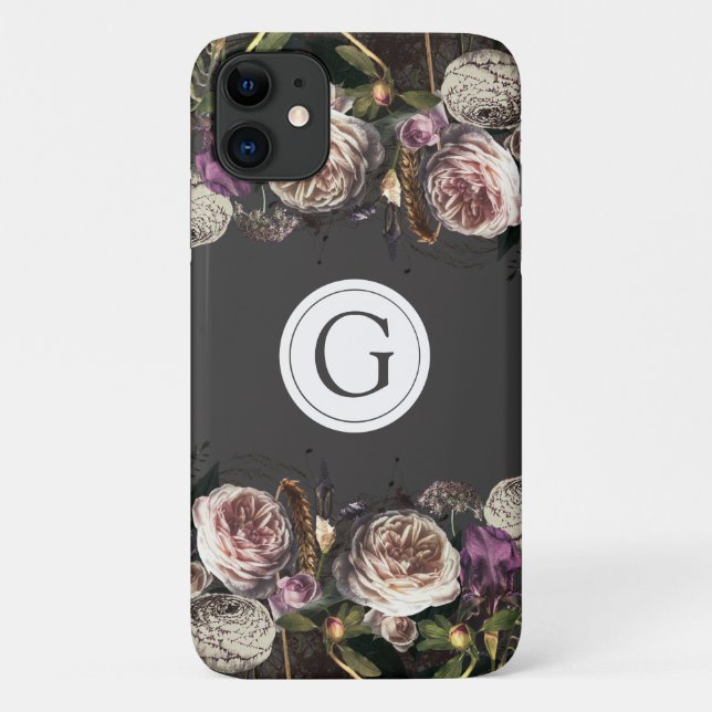 Dunkle Elegance Floral Monogram iPhone Case-Mate iPhone Hülle (Rückseite)