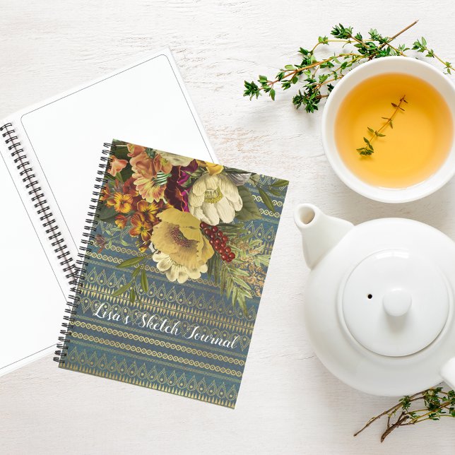 Dunkle Elegance Personalisierte Blumenzeichnung Notizbuch (Von Creator hochgeladen)