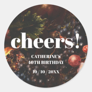 Dunkle Elegant Burgundy Fruchtsäfte Trauben Geburt Runder Aufkleber