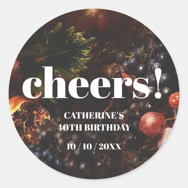 Dunkle Elegant Burgundy Fruchtsäfte Trauben Geburt Runder Aufkleber (Vorderseite)