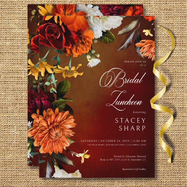 Dunkle Elegant Sommer Sunset Floral Bridal Luncheo Einladung (Dark Elegant Summer Sunset Floral Bridal Luncheon Invitation)