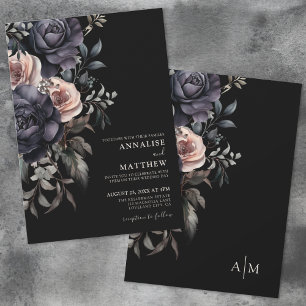 Dunkle elegante Blumenhochzeit Einladung