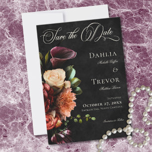 Dunkle elegante Herbst-Blumenhochzeit Save The Date