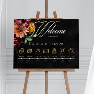 Dunkle Elegante Herbstblütenhochzeit Reihenfolge d Poster