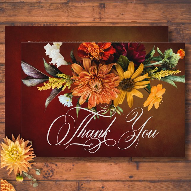 Dunkle Elegante Sommer Sonnenuntergang Blumenblur  Dankeskarte (Dark Elegant Summer Sunset Floral Blur Wedding Thank You Card)
