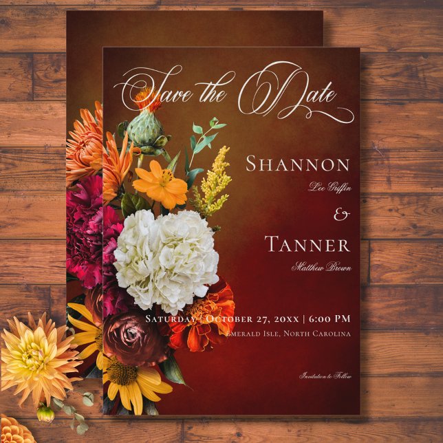 Dunkle elegante Sommersonnenstraße Save The Date (Dark Elegant Summer Sunset Floral Wedding Save The Date)