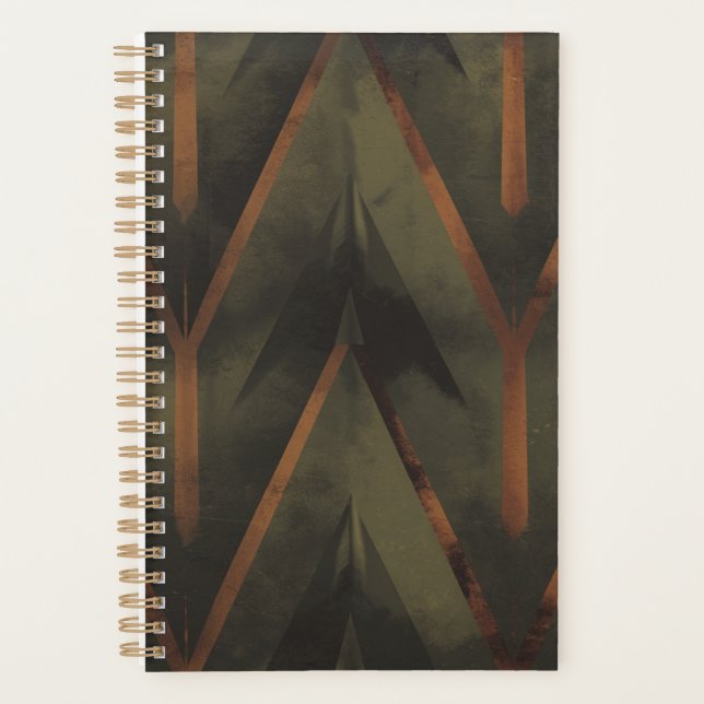 Dunkle Eleganz Orange und grünes Muster Planer (Vorderseite)