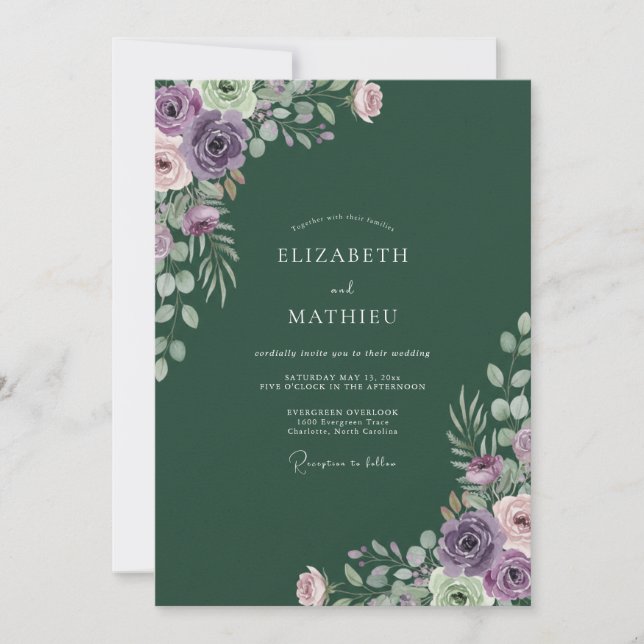 Dunkle Emerald-Ranunkel-Eukalyptus-Hochzeit Einladung (Vorderseite)
