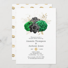 Dunkle Emerald- und Gold Floral Couples Dusche Einladung