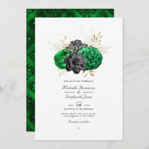 Dunkle Emerald- und Gold Floral QR Code UAWG Weddi Einladung