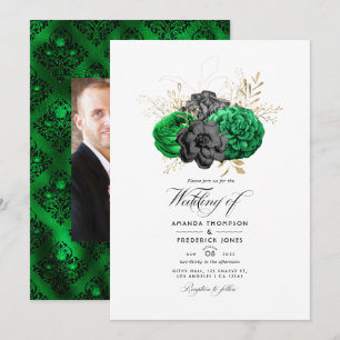 Dunkle Emerald- und Gold Floral Wedding Einladung