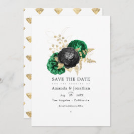 Dunkle Emerald- und Gold Floral Wedding retten das Save The Date