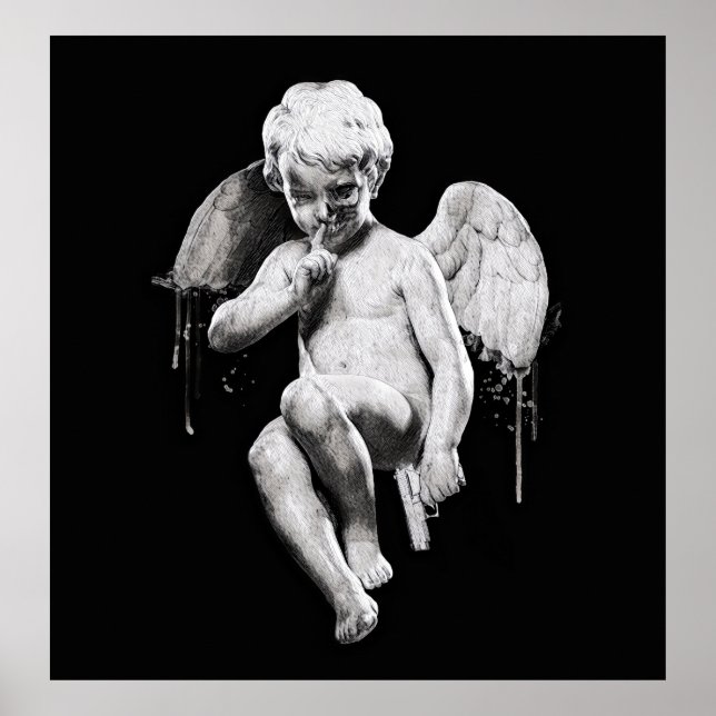 Dunkle Engelsanzeige. Skull Tattoo Design. Blac Poster (Vorne)