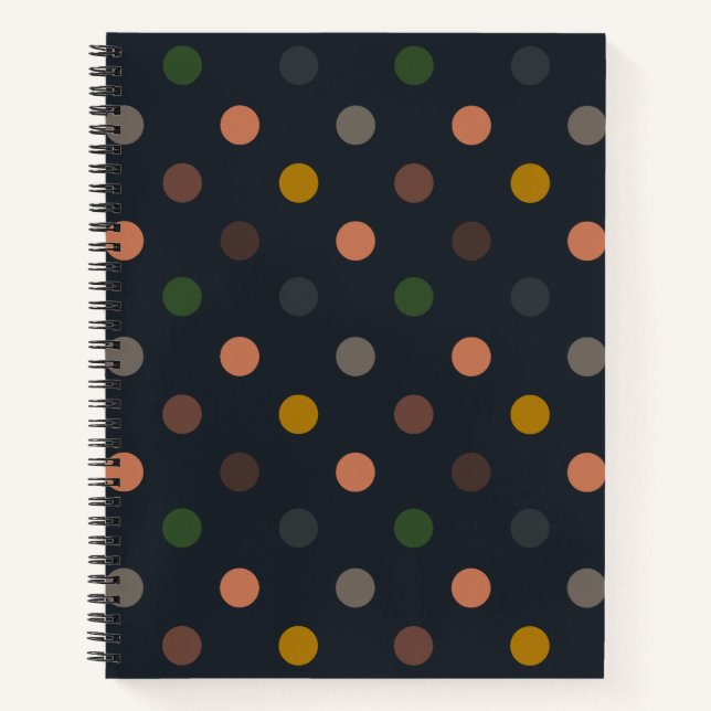 Dunkle Erde Ton Wald Polka Punkte Design Notizbuch (Vorderseite)