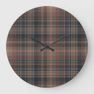 Dunkle Erde Wald Plaid Tartan   Große Wanduhr