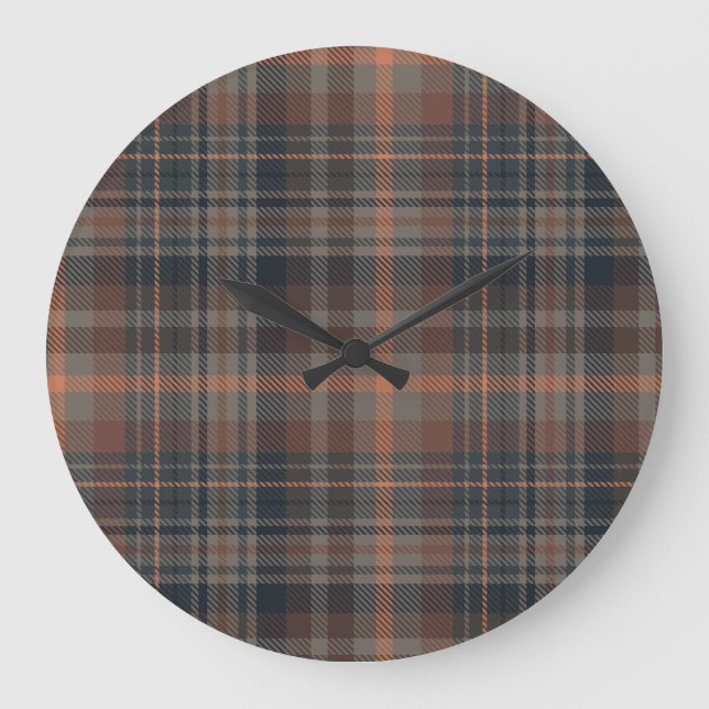 Dunkle Erde Wald Plaid Tartan   Große Wanduhr (Vorderseite)