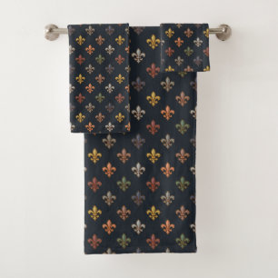 Dunkle Erde Waldlandschaft Fleur-de-lis Design Badhandtuch Set