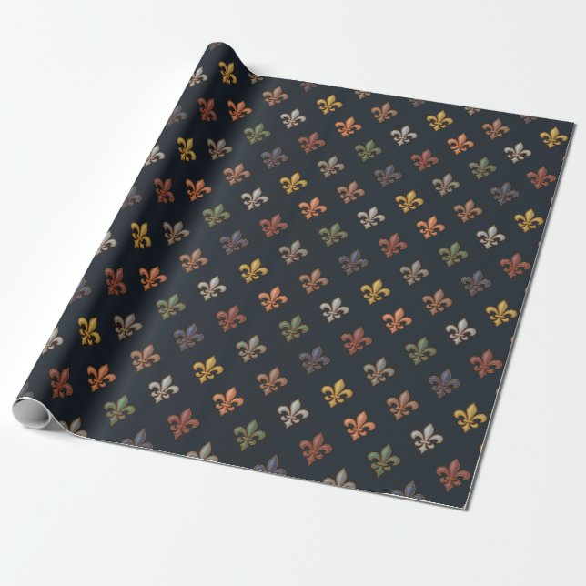 Dunkle Erde Waldlandschaft Fleur-de-lis Design  Geschenkpapier (Ungerollt)