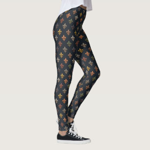 Dunkle Erde Waldlandschaft Fleur-de-lis Design  Leggings