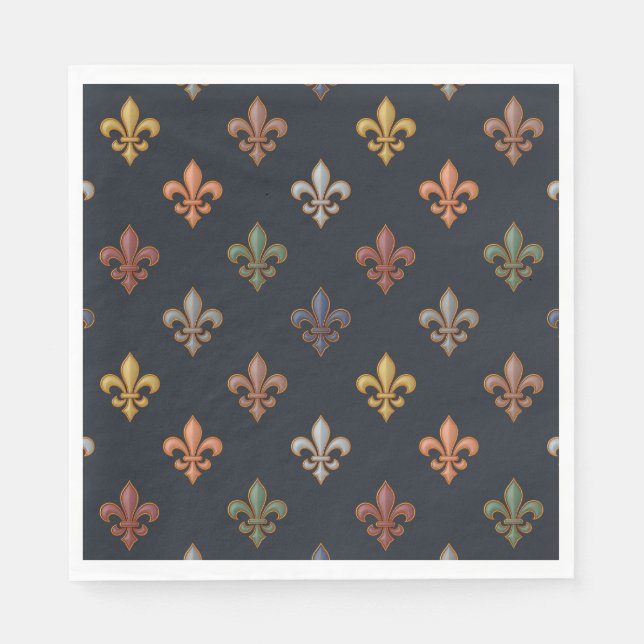 Dunkle Erde Waldlandschaft Fleur-de-lis Design  Serviette (Vorderseite)
