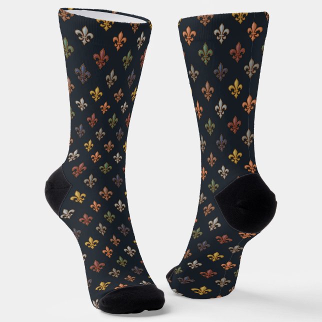 Dunkle Erde Waldlandschaft Fleur-de-lis Design  Socken (Gewinkelt)