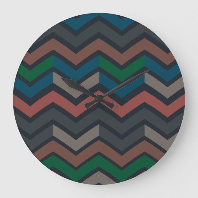 Dunkle Erde Waldlandschaft Zickzack-Chevron  Große Wanduhr (Vorderseite)