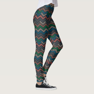 Dunkle Erde Waldlandschaft Zickzack-Chevron Leggings