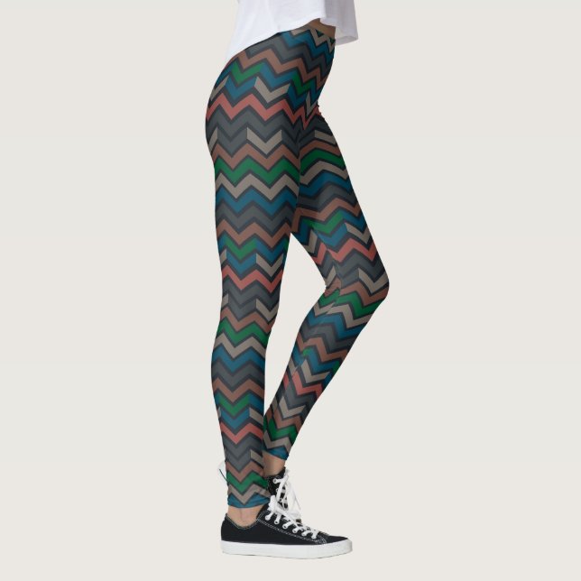 Dunkle Erde Waldlandschaft Zickzack-Chevron  Leggings (Rechts)