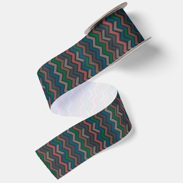 Dunkle Erde Waldlandschaft Zickzack-Chevron  Satinband (Rückseite)