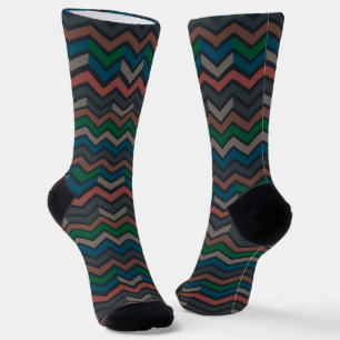 Dunkle Erde Waldlandschaft Zickzack-Chevron Socken
