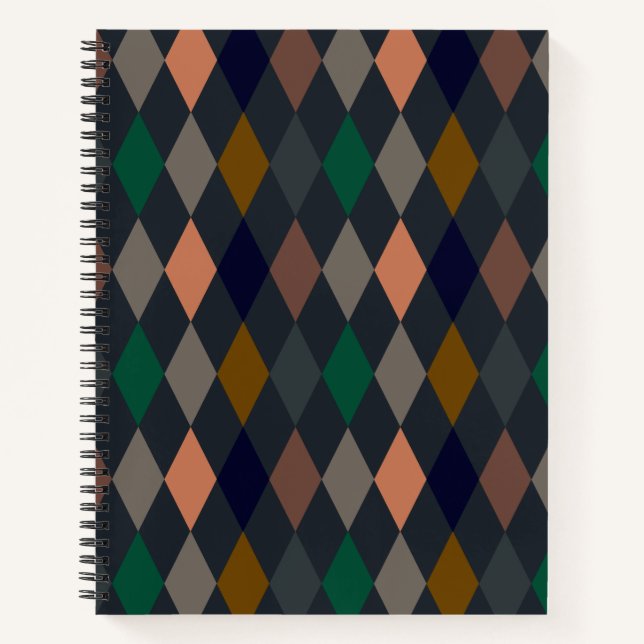 Dunkle Erden Waldlandschaft Harlekin Diamanten Notizbuch (Vorderseite)