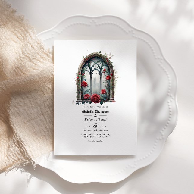 Dunkle Fantasy Castle Gothic Wedding QR Code Einladung (Dark Fantasy Castle Window Gothic Wedding QR Code Invitation)