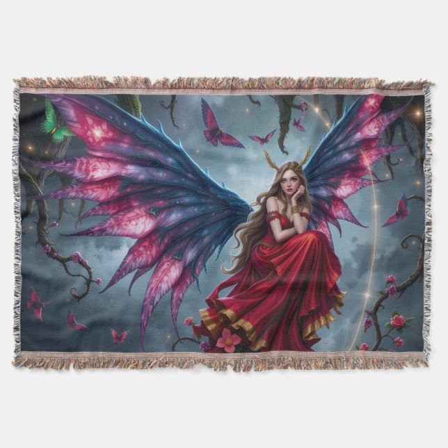 Dunkle Fantasy Fee Königin mit Schmetterlingsflüge Decke (Vorderseite)