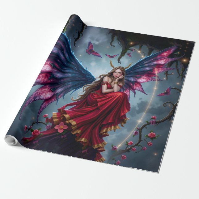 Dunkle Fantasy Fee Königin mit Schmetterlingsflüge Geschenkpapier (Ungerollt)