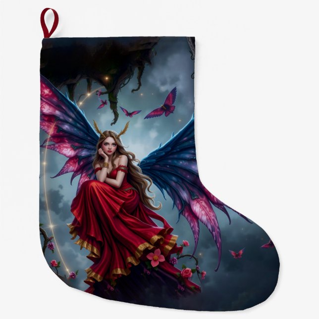 Dunkle Fantasy Fee Königin mit Schmetterlingsflüge Großer Weihnachtsstrumpf (Vorderseite)