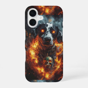 Dunkle Fantasy-Feuerhund mit mystischem Schmuck iPhone 16 Hülle