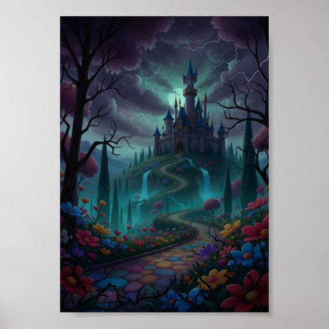 Dunkle Fantasy Geister Schloss Gothic Regenbogen P Poster (Vorne)