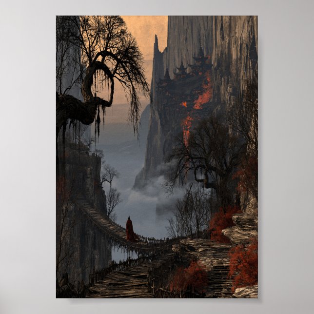 Dunkle Fantasy Roter Mantel Reisender überquert Ca Poster (Vorne)