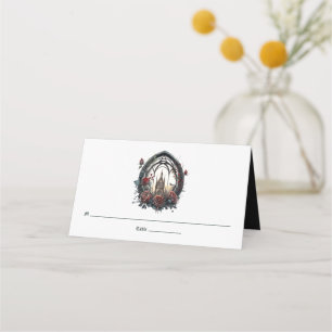 Dunkle Fantasy-Schlossfenster-Gotik-Hochzeit  Platzkarte