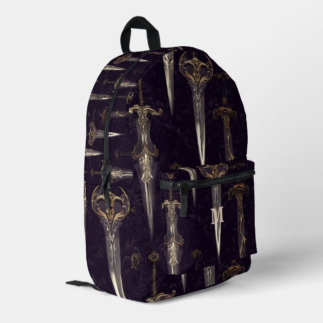 Dunkle Fantasy-Schwerter Bedruckter Rucksack (Rückseitige Ecke links)