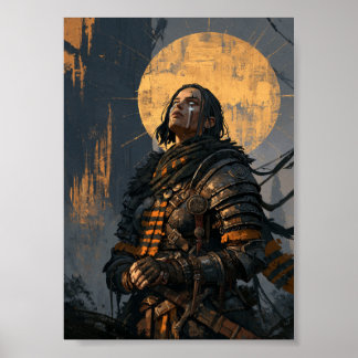 Dunkle Fantasy Weinende Kriegerin in Rüstung Poster