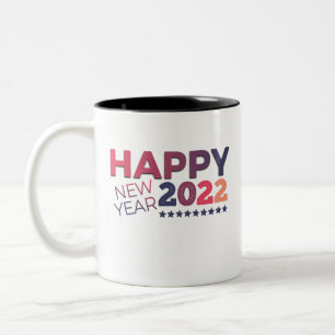 Dunkle Farbe 3D grungy 2022 glücklich neues Jahr. Zweifarbige Tasse