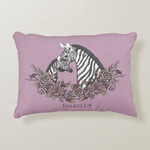 Dunkle Flieder-Mama und Baby-Zebra handgezeichnete Dekokissen