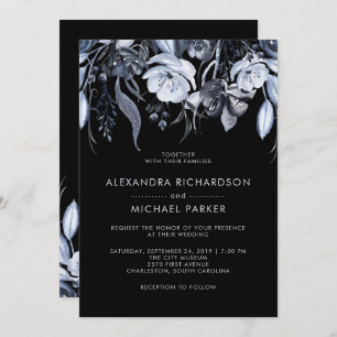 Dunkle Flora  Schwarze Wasserfarbenhochzeit Einladung